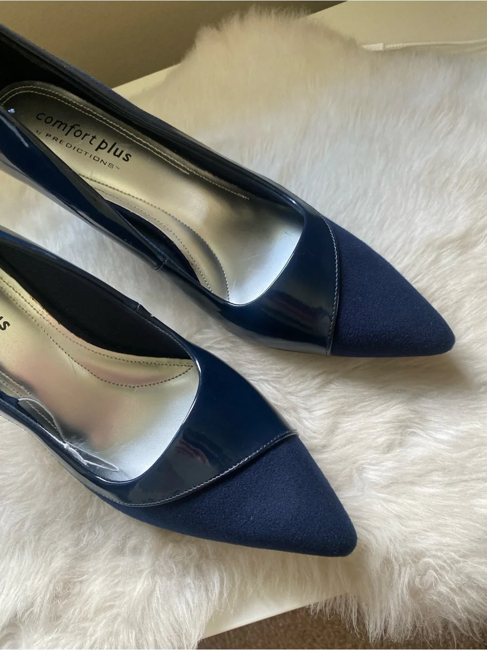 comfort plus by Predictions Navy Pointed-Toe Patent & Suede Pumps